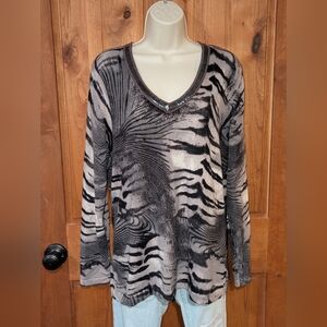 Dana Buchman Black and‎ Gray Animal Print Sweater